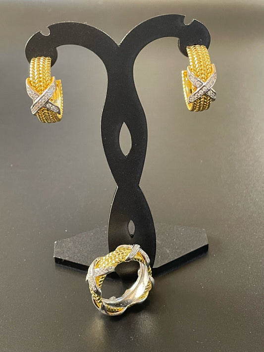 Gold Cross Earrings & Ring Set