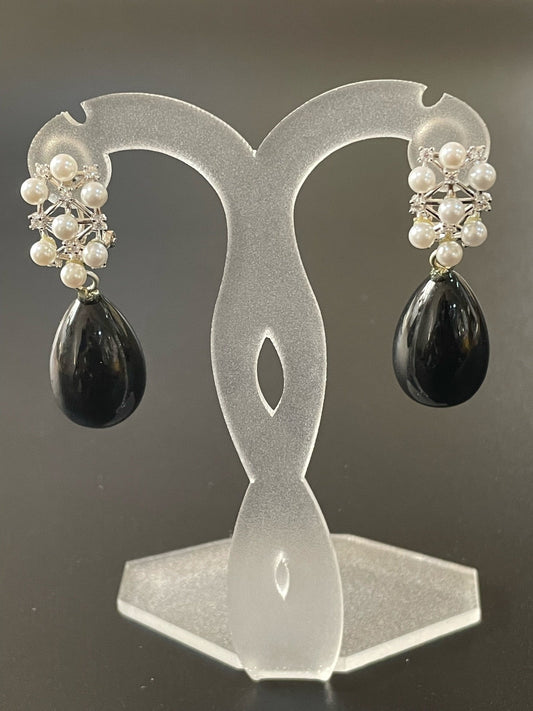 Onxy & Pearl Cluster Earrings