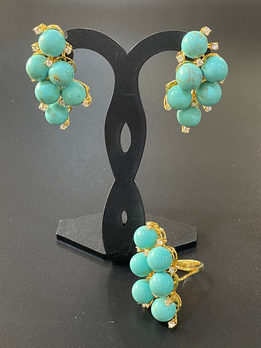 Turquoise Beaded Earrings & Ring Set