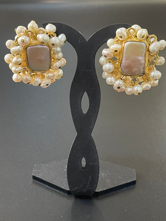 Baroque Pearl Earring with Pearl Clusters