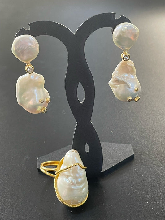 Baroque Pearl Earrings & Ring Set