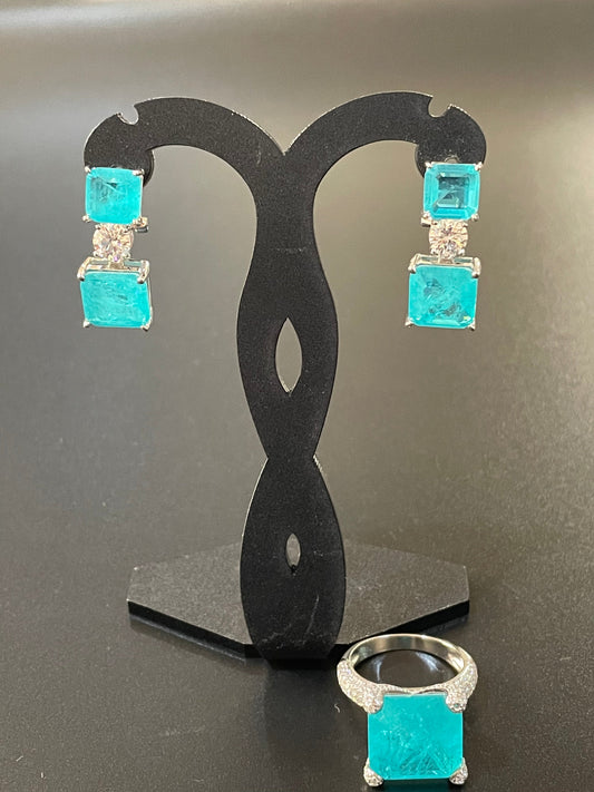 Ice Blue Earrings & Ring Set