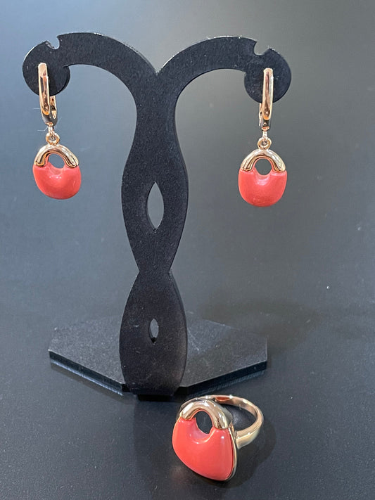 Oval Coral Earrings & Ring Set