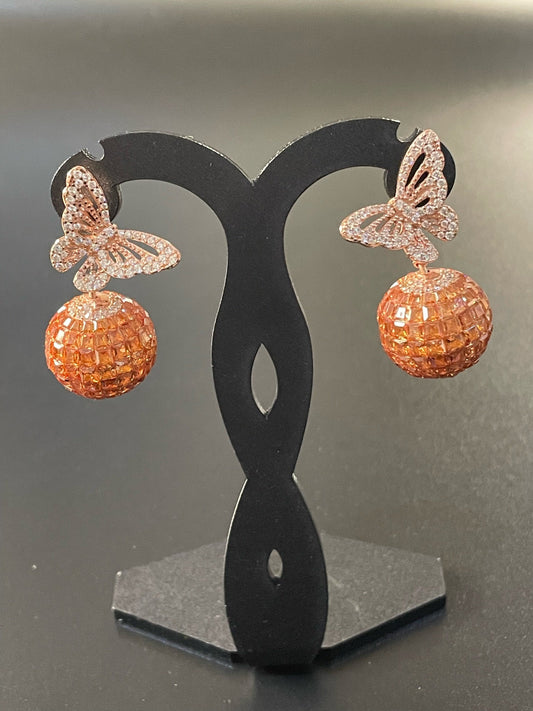 Butterfly Gold Crystal Ball Earrings