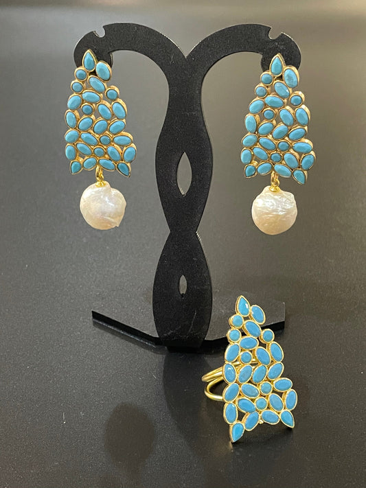 Baroque Pearl Grape Cluster Earrings & Ring Set