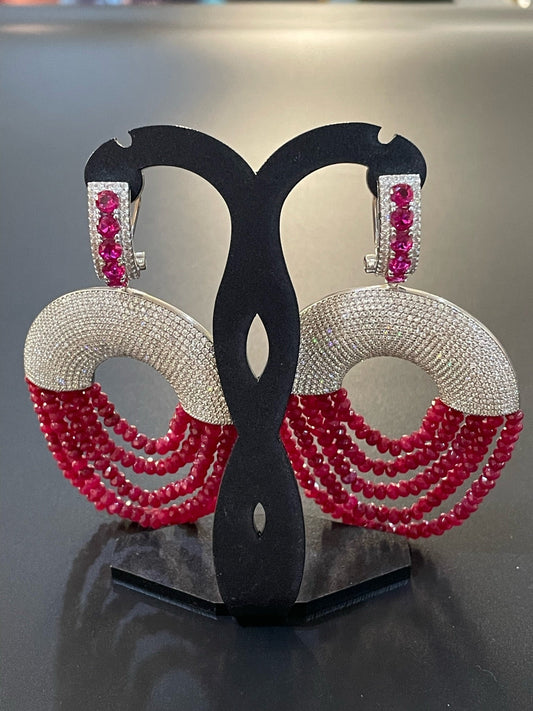 Red, Pink & Silver Celebrity Earrings