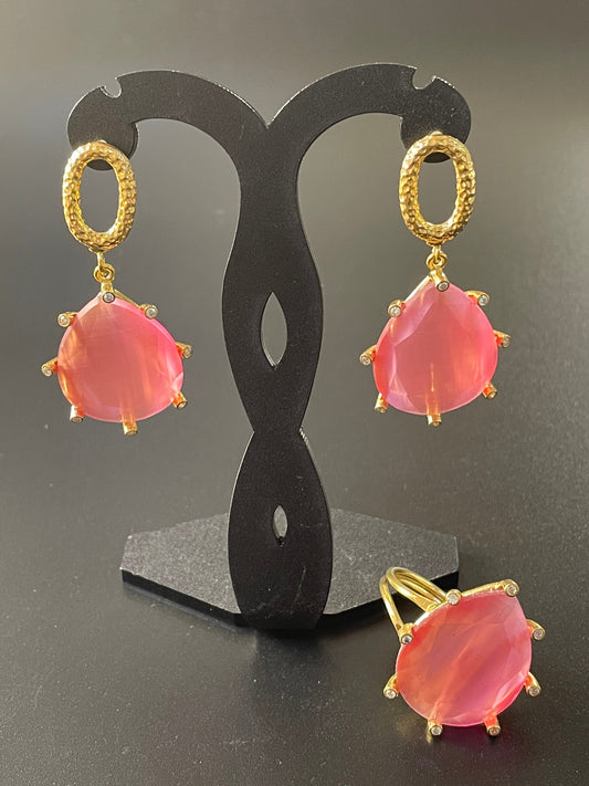 Bright Pink Earrings & Ring Set