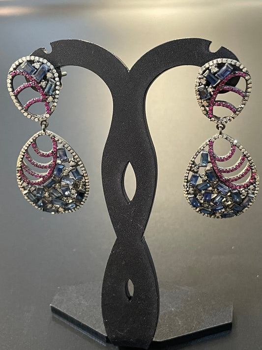 Vintage Ruby & Sapphire Diamond Earrings