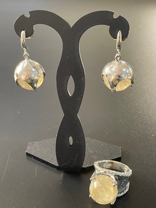 Light Citrine & Silver Earrings & Ring Set