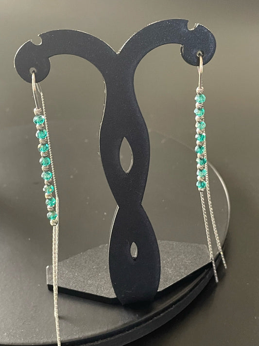 Green Beaded Chain Earrings