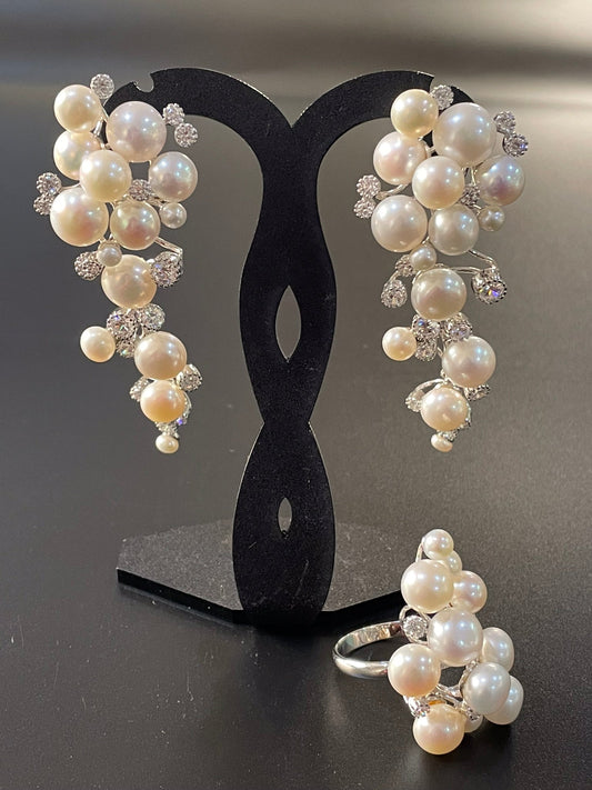 Bridal Pearl Earrings & Ring Set