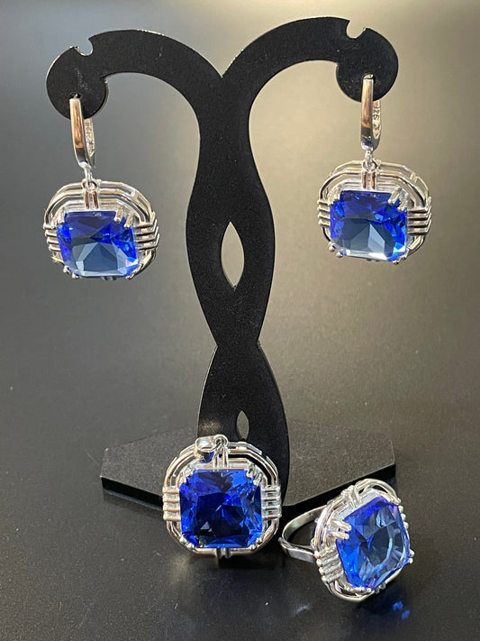 Blue Earrings, Ring & Pendant Set