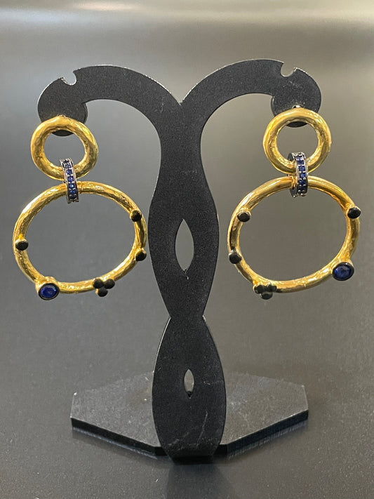 Blue & Gold Loop Earrings