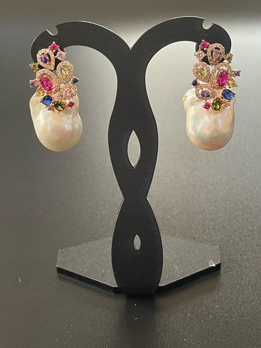 Baroque Pearl with Multicolour Stones