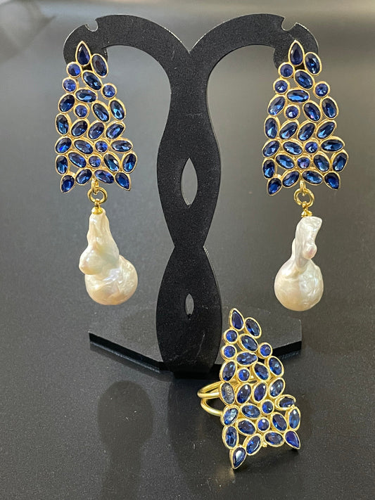 Baroque Pearl Grape Cluster Earrings & Ring Set