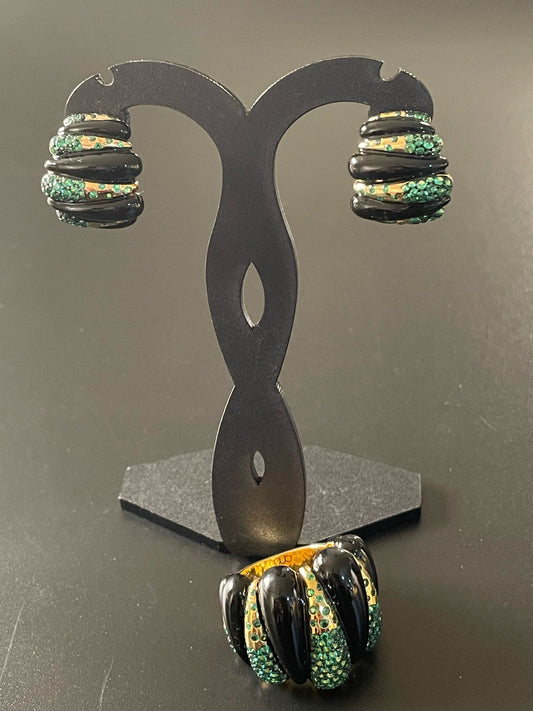 Onyx & Green Earrings & Ring Set