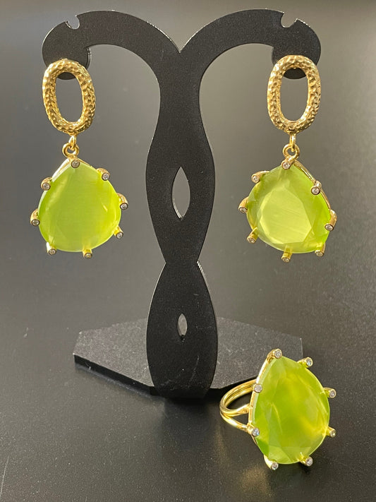 Lime Green Earrings & Ring Set