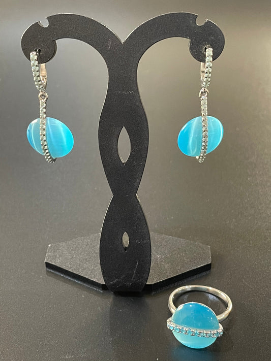 Turquoise Cat Eyes Earrings & Ring Set