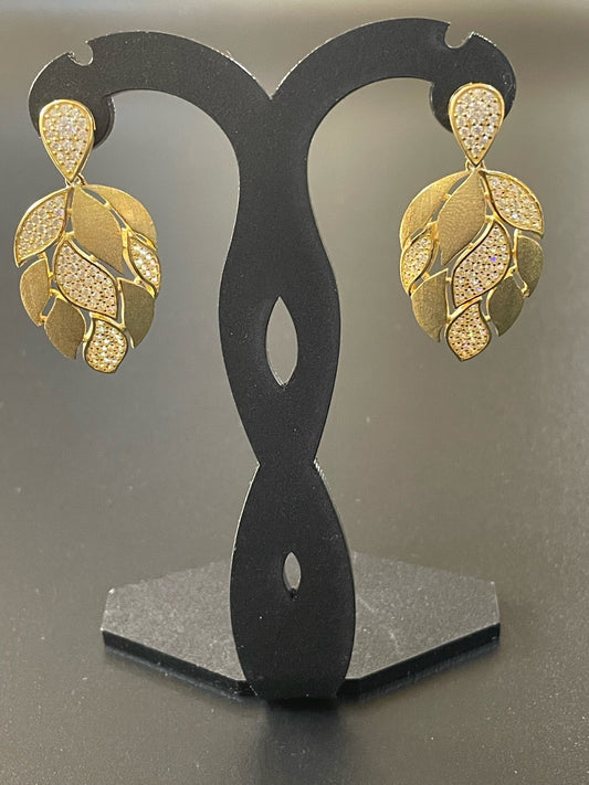 Matte Gold Leaf Zircon Earrings