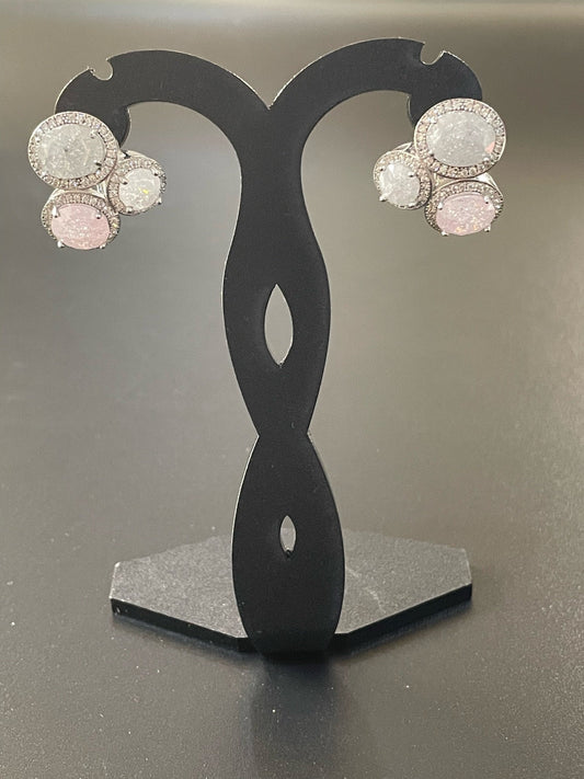Silver Three Stone Earrings