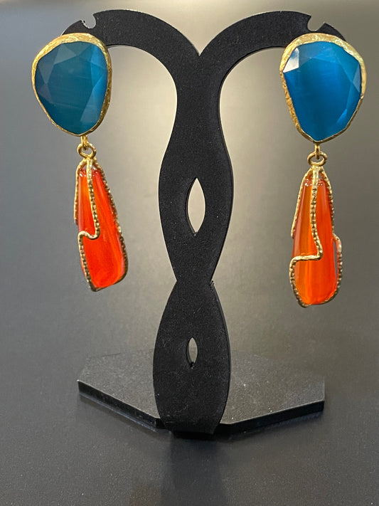 Blue & Orange Drop Earrings