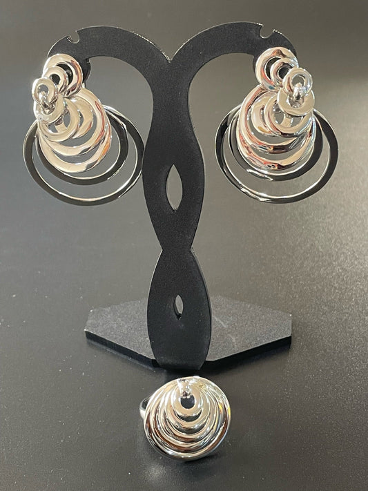 Multi Circle Silver Earrings & Ring Set