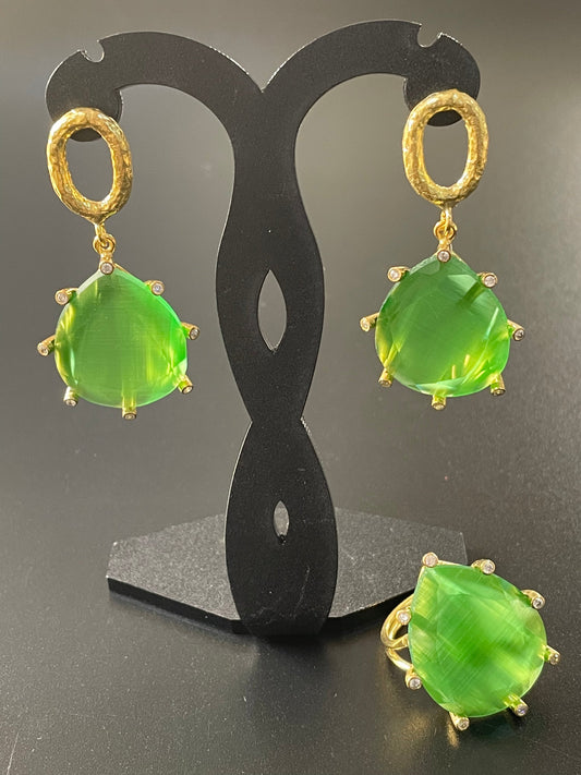 Bottle Green Earrings & Ring Set