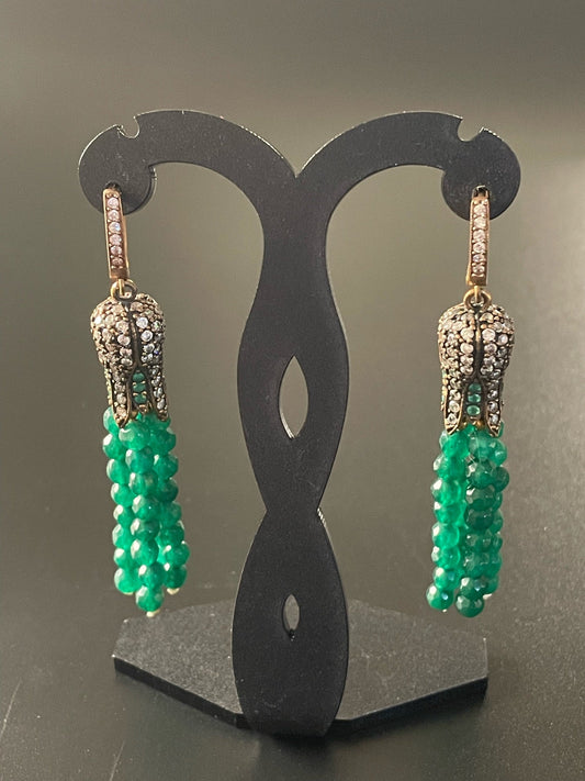 Green Stone Tassel Earrings