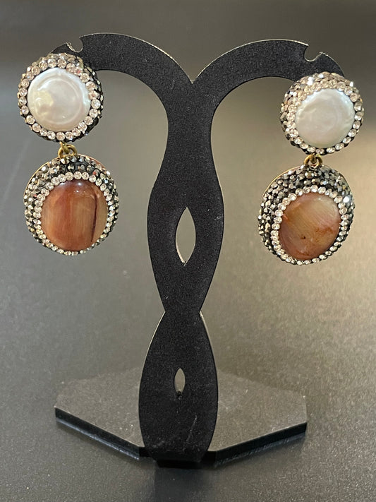 White & Rose Gemstone Earrings