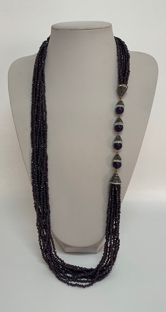 Long Purple Crystal & Gemstone Necklace