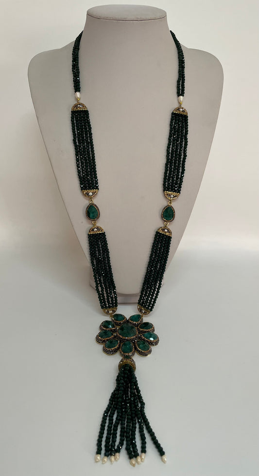 Long Emerald & Crystal Necklace