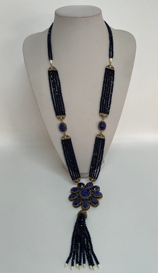 Long Sapphire & Crystal Necklace