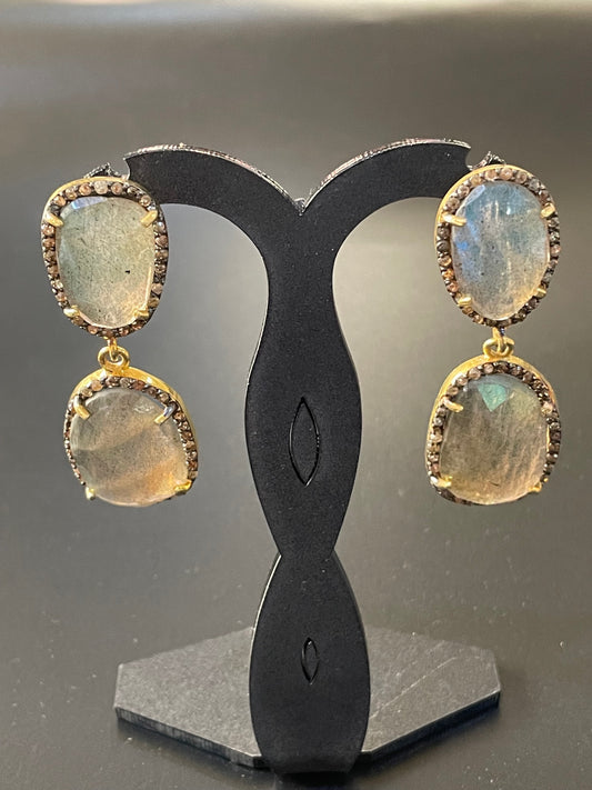 Beautiful Labradorite & Diamond Drop Earrings
